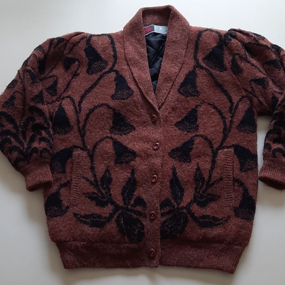 Vintage brown floral knit sweater cardigan small - Picture 11 of 12